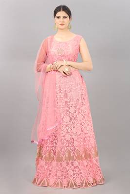 pink embroidered net lehenga-choli with dupatta 1
