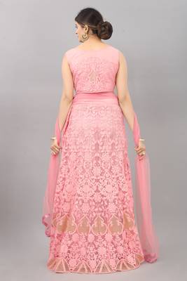 pink embroidered net lehenga-choli with dupatta 2