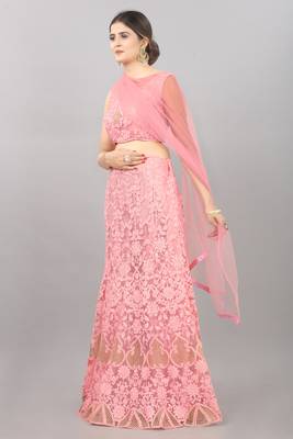 pink embroidered net lehenga-choli with dupatta 3