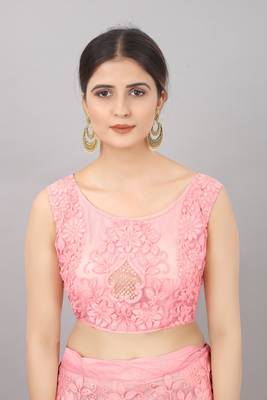 pink embroidered net lehenga-choli with dupatta 4
