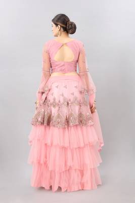 pink embroidered net lehenga-choli with dupatta 2