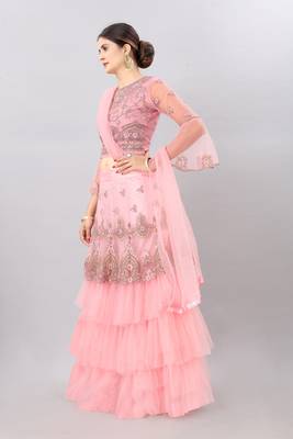 pink embroidered net lehenga-choli with dupatta 3