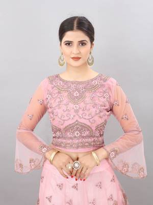pink embroidered net lehenga-choli with dupatta 4