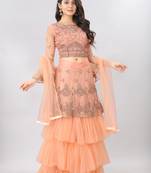 orange embroidered net lehenga-choli with dupatta