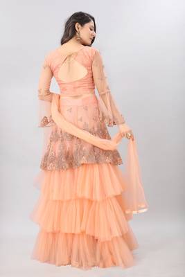 orange embroidered net lehenga-choli with dupatta 2