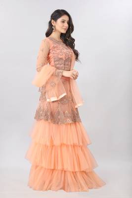 orange embroidered net lehenga-choli with dupatta 3