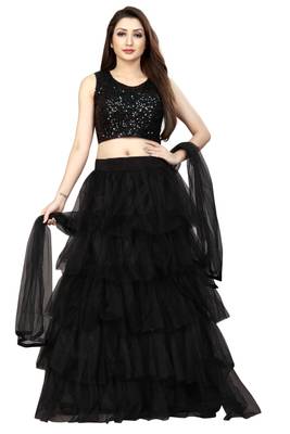 black embroidered net lehenga-choli with dupatta 1