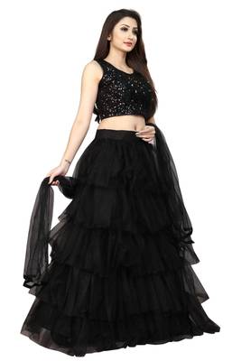 black embroidered net lehenga-choli with dupatta 3