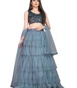 grey embroidered net lehenga-choli with dupatta