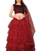 red embroidered net lehenga-choli with dupatta