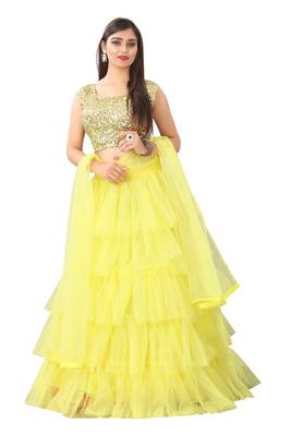 yellow embroidered net lehenga-choli with dupatta 1
