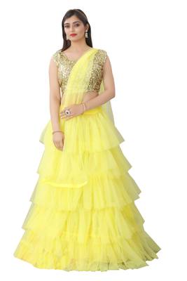 yellow embroidered net lehenga-choli with dupatta 3