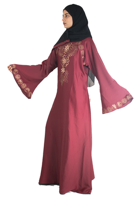 Maroon brasso art silk abaya 2