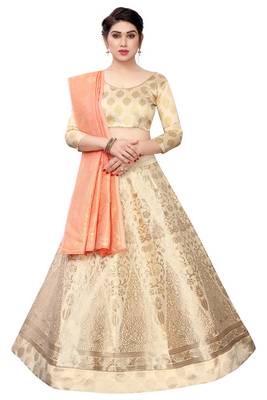 beige embroidered jacquard lehenga-choli with dupatta 1