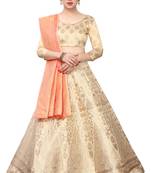 beige embroidered jacquard lehenga-choli with dupatta