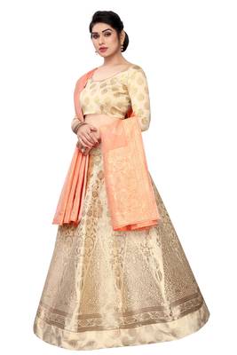 beige embroidered jacquard lehenga-choli with dupatta 3