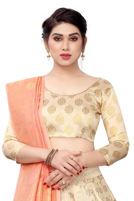 beige embroidered jacquard lehenga-choli with dupatta 4