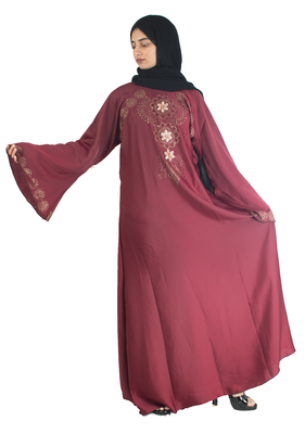 Maroon brasso art silk abaya 4