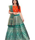 teal-green hand_woven jacquard lehenga-choli with dupatta