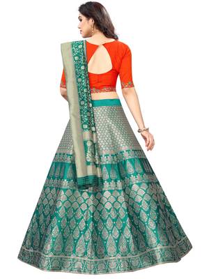 teal-green hand_woven jacquard lehenga-choli with dupatta 2