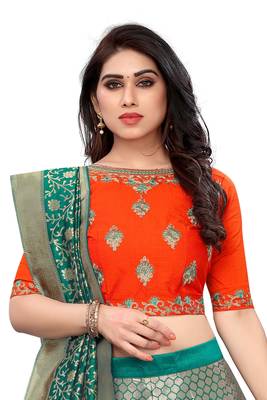 teal-green hand_woven jacquard lehenga-choli with dupatta 4