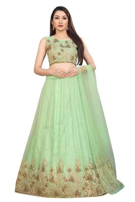 green embroidered net lehenga-choli with dupatta 1