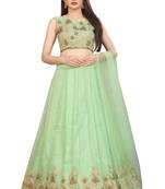 green embroidered net lehenga-choli with dupatta