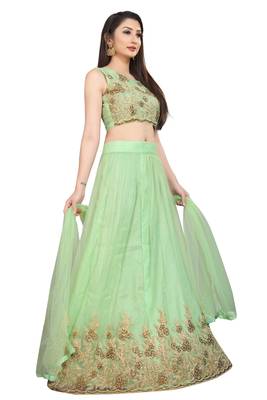 green embroidered net lehenga-choli with dupatta 3