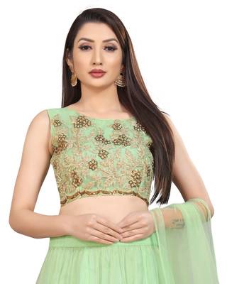 green embroidered net lehenga-choli with dupatta 4