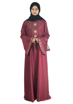 Maroon brasso art silk abaya 5