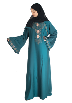 Green brasso art silk abaya 1