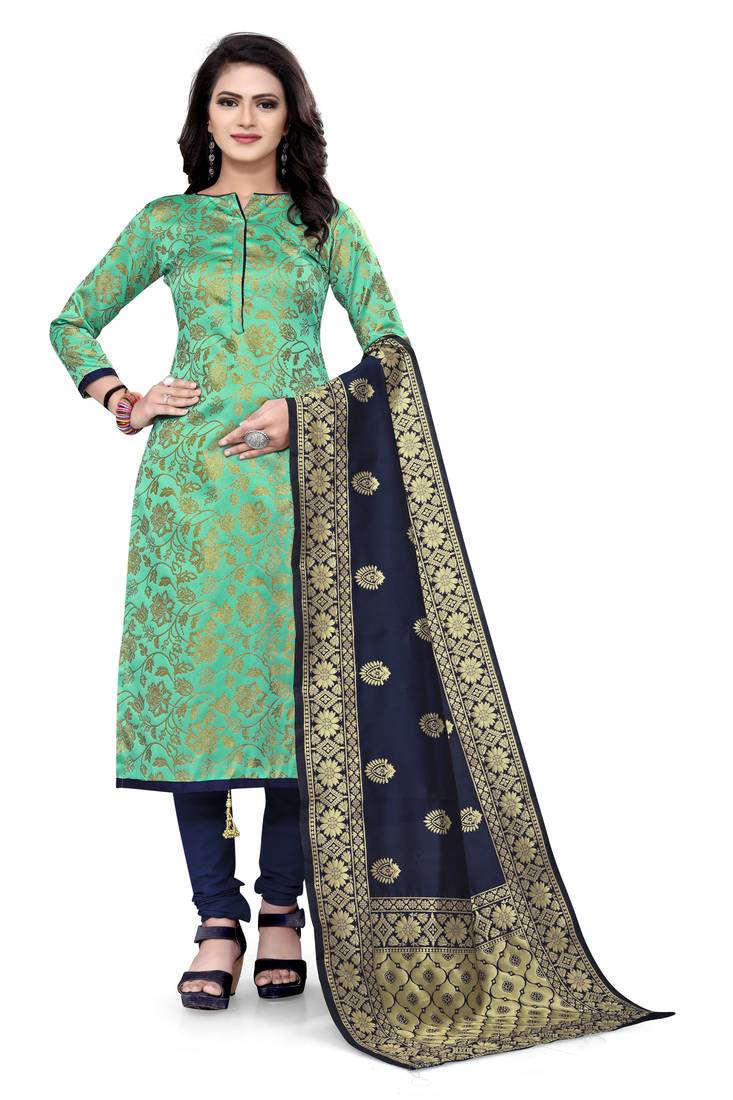  Light green Banarasi silk Unstitched dress material