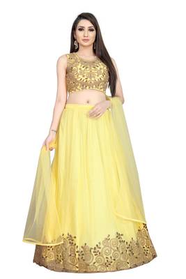 yellow embroidered net lehenga-choli with dupatta 1