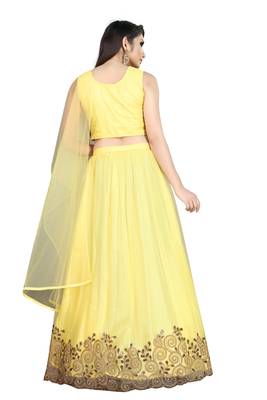 yellow embroidered net lehenga-choli with dupatta 2
