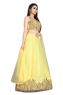yellow embroidered net lehenga-choli with dupatta 3
