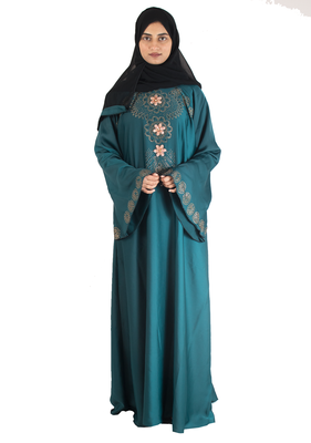 Green brasso art silk abaya 4