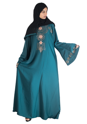 Green brasso art silk abaya 5