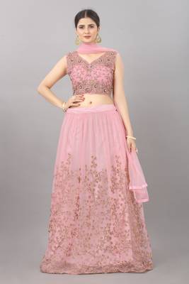 pink embroidered net lehenga-choli with dupatta 1