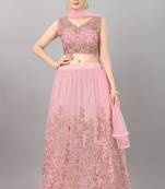 pink embroidered net lehenga-choli with dupatta