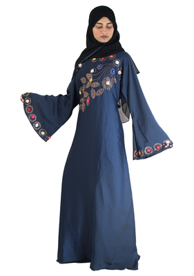 Blue brasso art silk abaya 2