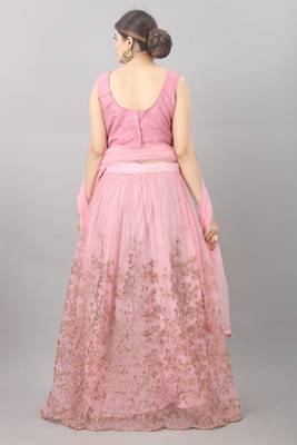 pink embroidered net lehenga-choli with dupatta 2