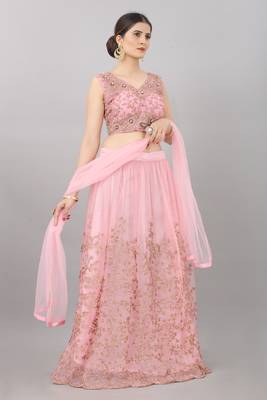 pink embroidered net lehenga-choli with dupatta 3