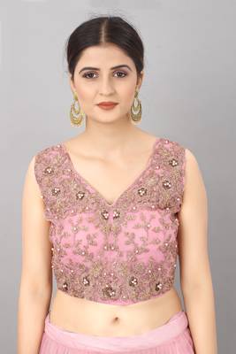 pink embroidered net lehenga-choli with dupatta 4