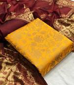  Yellow Banarasi silk Unstitched dress material