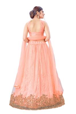 peach embroidered net lehenga-choli with dupatta 2
