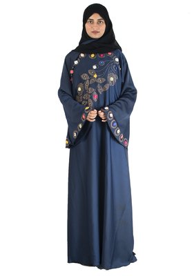 Blue brasso art silk abaya 4