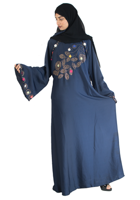 Blue brasso art silk abaya 5