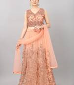 peach embroidered net lehenga-choli with dupatta