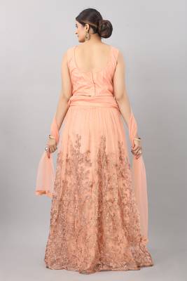 peach embroidered net lehenga-choli with dupatta 2
