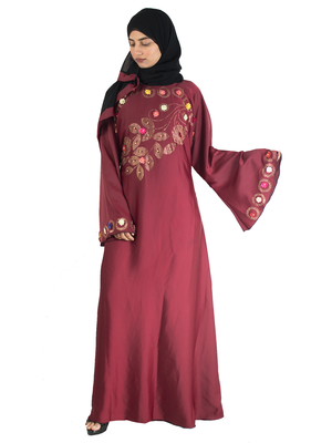 Maroon brasso art silk abaya 1